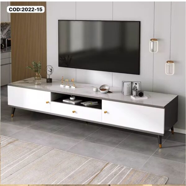 Mesa de TV Plateada y Blanca